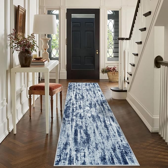2'6''x8' Runner Rugs Washable Rug: Modern Abstract Living Room Rug Soft Anti-Skid Thin Carpet Indoor Floor Non-Shedding Carpets for Bedroom Dining Room Farmhouse Nursery Home Office Blue Grey - Image 3