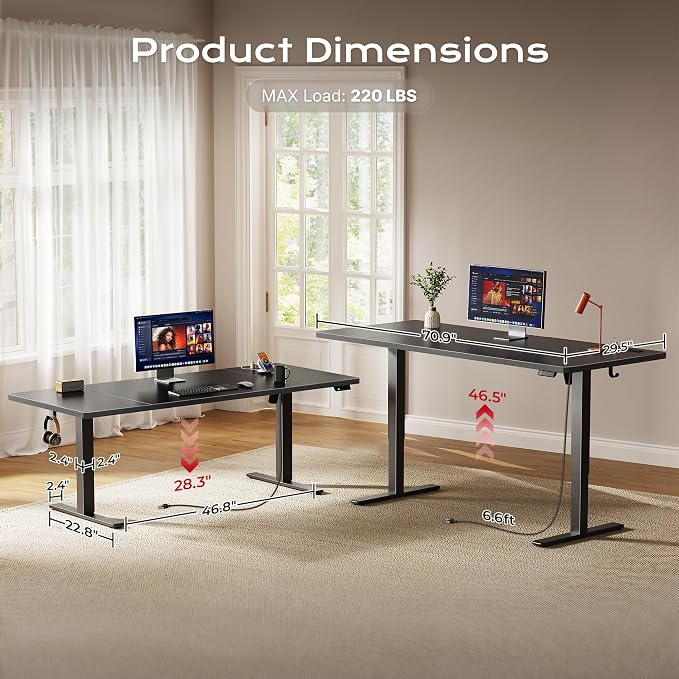 Huuger 71 X 30 Inch Electric Standing Desk with Power Outlets and USB-C Port, Height Adjustable Desk, Sit Stand Desk for Home Office, Computer & Gaming Desk with 4 Presets, Stable Steel Frame, Black - Image 5