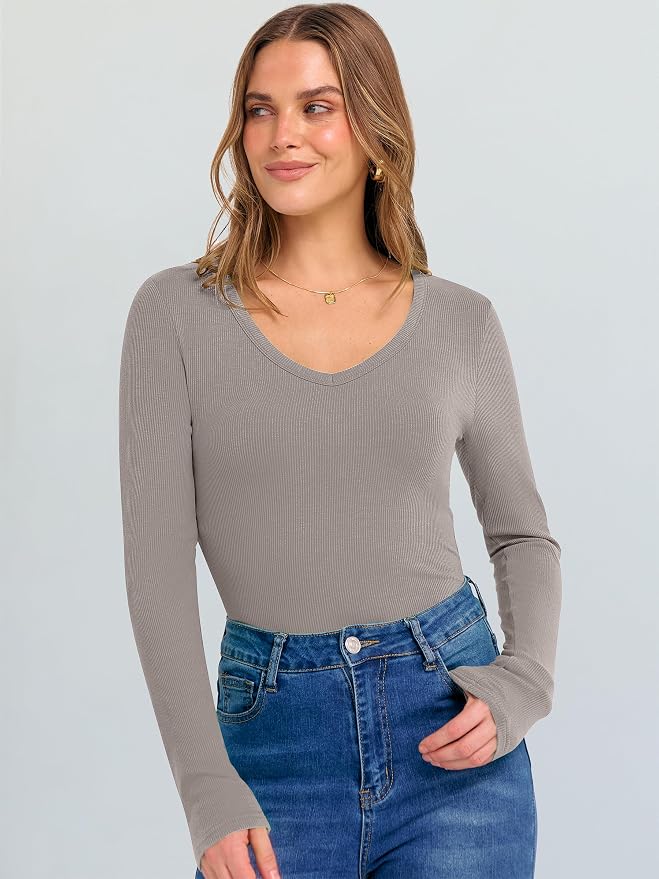 ANRABESS Long Sleeve V Neck Shirts for Women | Soft Comfy Ribbed Knit Fitted Tshirts, Casual Going Out Tops, 2026 Trendy Basic, Fall Winter Underscrub Layering Clothes - Image 7