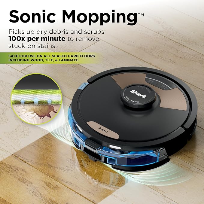 Shark Matrix Plus 2-in-1 Robot Vacuum & Mop, Black/Mocha Silver, AV2630WA | Sonic Mopping, Matrix Clean, CleanEdge, HEPA 45-Day Self-Empty Base, 360° LiDAR Mapping, Self-Cleaning Brushroll, Wi-Fi - Image 3