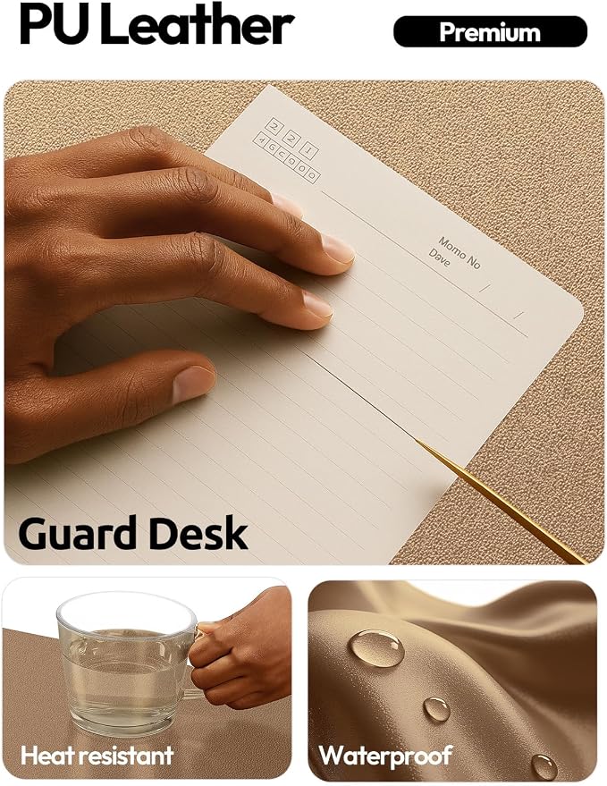 YSAGi Leather Desk Protector, Office Mat, Large Mouse Mat, Non-Slip PU Leather Blotter, Laptop Desk Mat, Waterproof Writing Pad for Office and Home(Shiny Bronze, 40" x 24") - Image 3