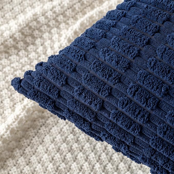 MIULEE Pack of 2 Corduroy Decorative Euro Sham Throw Pillow Covers 24x24 Inch Soft Boho Striped Pillow Covers Modern Farmhouse Home Decor for Summer Coastal Sofa Living Room Couch Bed Dark Blue - Image 5