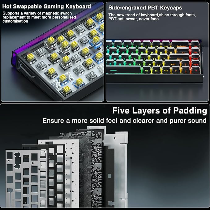 AULA Hero 68 HE 60% Gaming Keyboard Wired, Hall Effect Magnetic Switch Keyboard with 8K Hz Polling Rate, Side Printed PBT Keycaps, RGB Backlit Light Box, Customizable Web Software for PC/Mac Gamers - Image 8