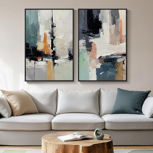 Large Framed Colorful Abstract Wall Art for Living Room, Set of 2 Canvas Prints Paintings Artwork for Walls, Modern Bright Multicolor Pictures for Hallway Bedroom Office Wall Decor 24x36 by Cuspin