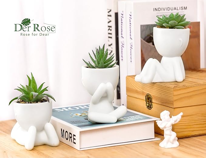 Der Rose 3pcs Fake Succulents Plants Artificial for Bathroom Bedroom Home Room Decor Aesthetic Indoor - Image 6