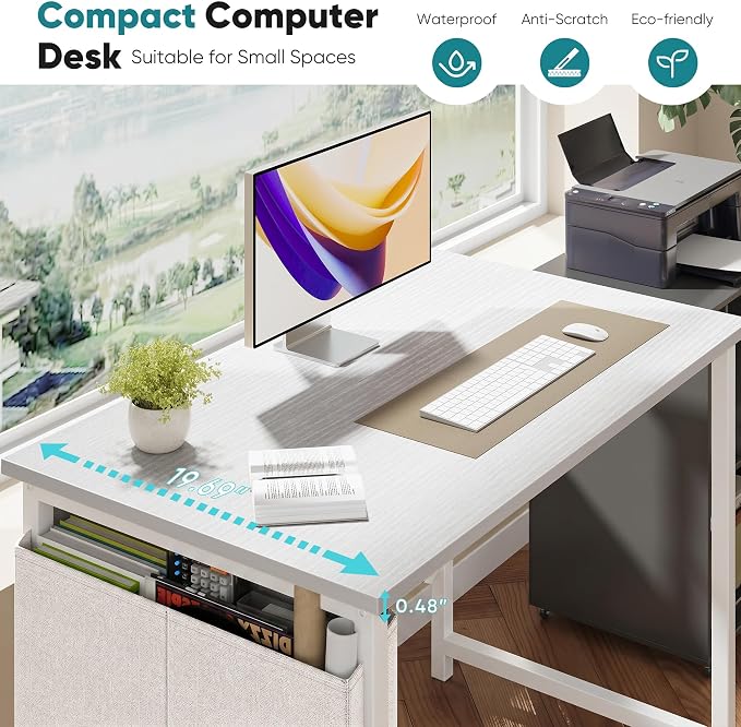 OLIXIS Small Computer Desk, 31 Inch Gaming Desks for Home Office | Writing Study Craft Work Table, Computer Workstation for Bedroom Small Spaces with Storage Bag, All White - Image 7
