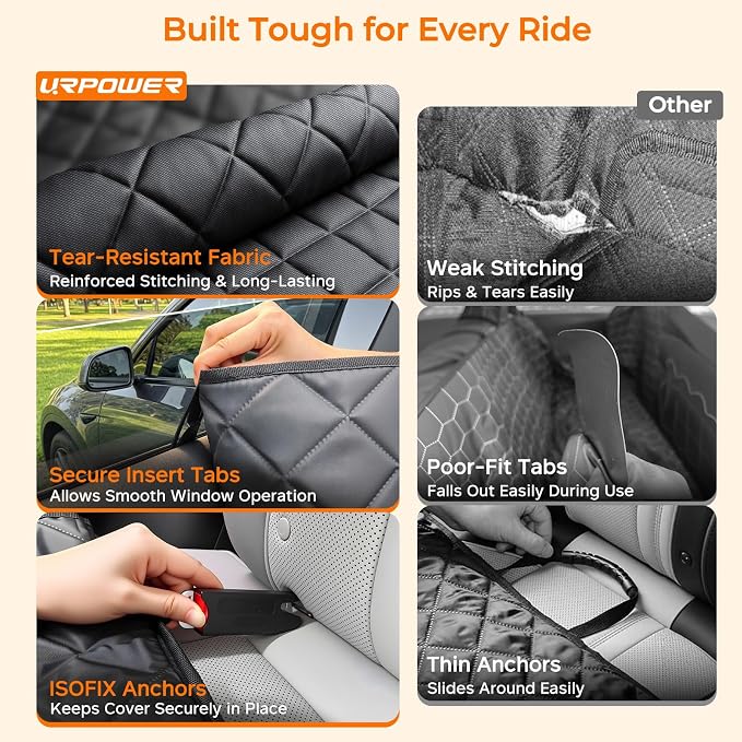 URPOWER Dog Car Seat Cover for Tesla Model Y & Juniper (2025+) with Door Protectors, Waterproof Seat Cover Hammock 600D Heavy Duty Scratch Proof Nonslip Durable Soft Back Seat Covers - Image 5