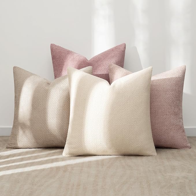 MIULEE Pack of 4 Valentines Couch Throw Pillow Covers 16x16 Inch Neutral Pink Cute Decorative Chenille Pillows Farmhouse Boho Accent Cushion Covers for Coquette Room Spring Decor Sofa Bed Living Room - Image 3