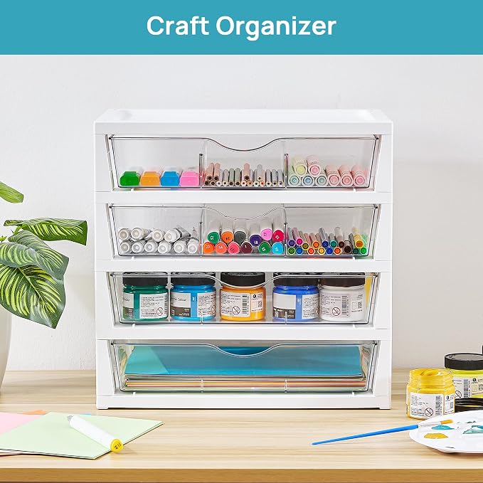 Vtopmart Clear Desktop Organizer, 4-Tier Drawer Storage with Dividers - Image 7