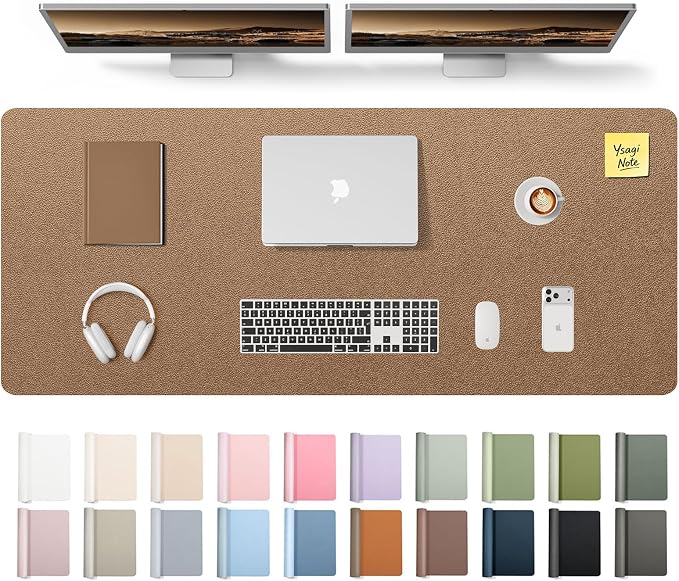 YSAGi Leather Desk Pad Protector, Office Desk Mat, Large Mouse Pad, Non-Slip PU Leather Desk Blotter, Laptop Desk Pad, Waterproof Desk Writing Pad for Office and Home (Shiny Bronze,55" x 17.2") by YSAGi