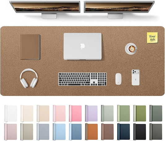 YSAGi Leather Desk Pad Protector, Office Desk Mat, Large Mouse Pad, Non-Slip PU Leather Desk Blotter, Laptop Desk Pad, Waterproof Desk Writing Pad for Office and Home (Shiny Bronze,55" x 17.2") by YSAGi