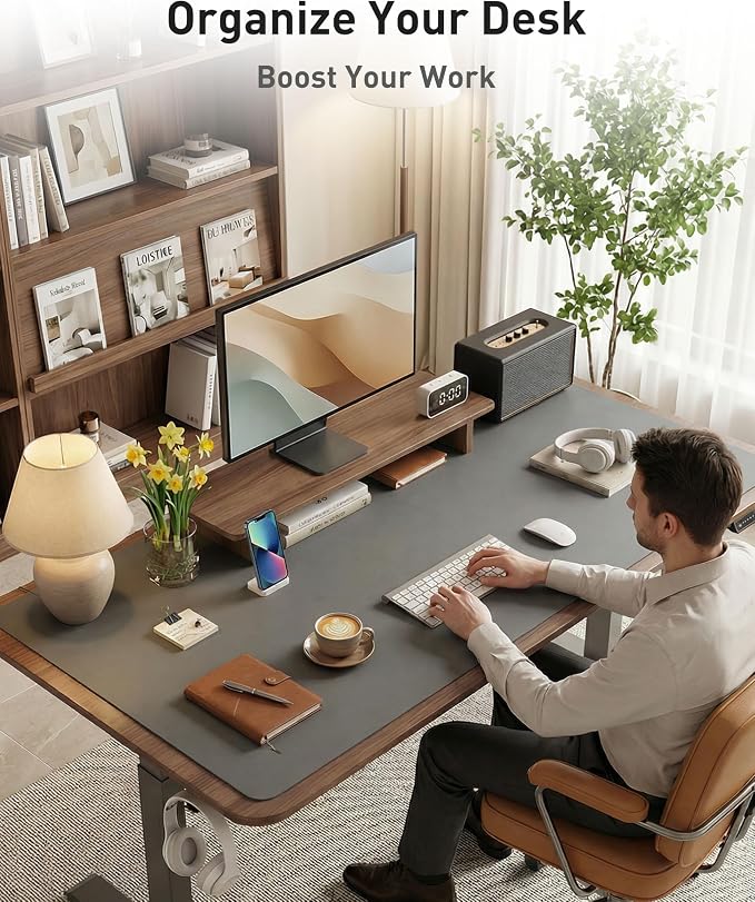 Aothia Faux Leather Desk Mat - Large Mouse Pad, Non-Slip PU Leather Blotter, Waterproof Writing Surface for Office and Home (Grey, 40" x 24") - Image 3