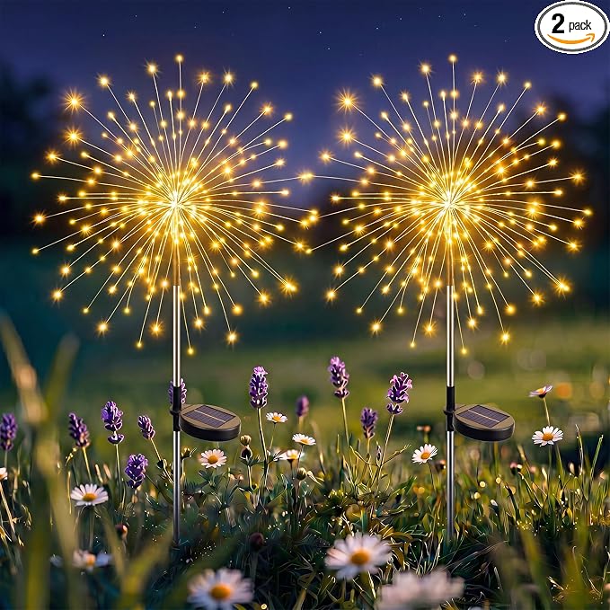 btfarm 2 Pack Solar Garden Lights Outdoor 8 Modes, 120 LED Firework Lights Solar Powered, Waterproof Twinkle Fairy Light Outside for Yard Pathway Lawn Pool Patio Christmas Decorative, Warm White by btfarmdecorativelighting