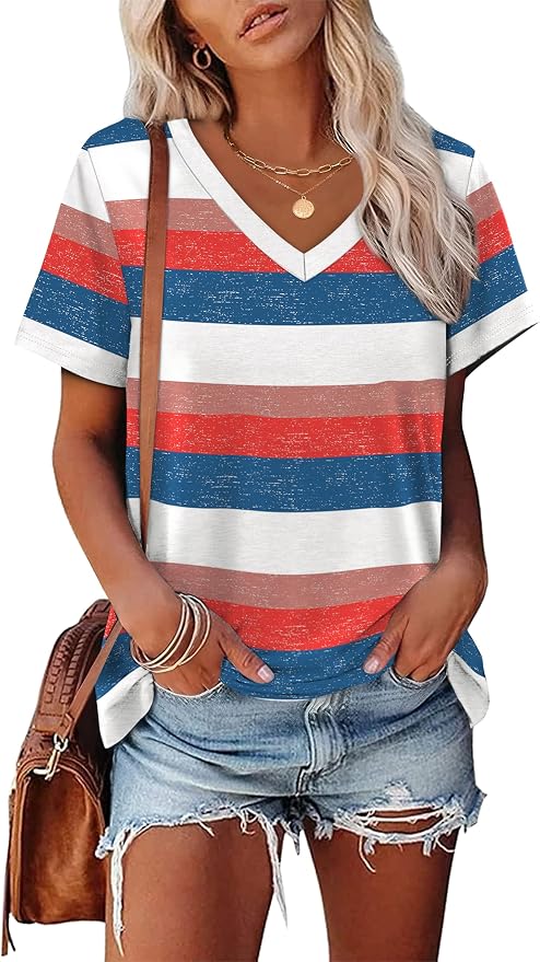 Alaroo Womens Summer Tops 2026 V Neck Short Sleeve Shirts Trendy Dressy Casual Vacation Outfits Printed - Image 2