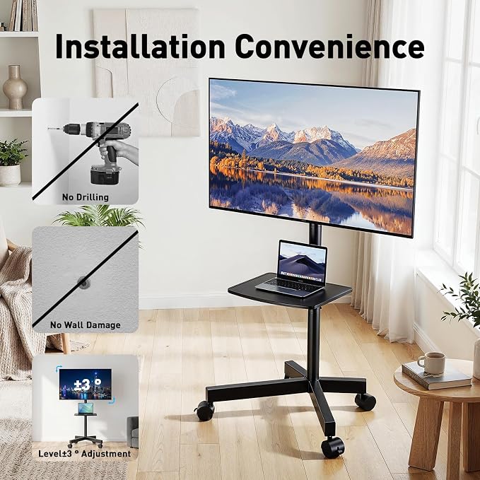 PERLESMITH Rolling TV Stand for 23-63 Inch Flat/Curved Screen TVs up to 88 lbs, Mobile TV Stand on Wheels, Portable TV Stand with Tilt & Height Adjustable,Outdoor TV Stand Max VESA 400x400mm - Image 6