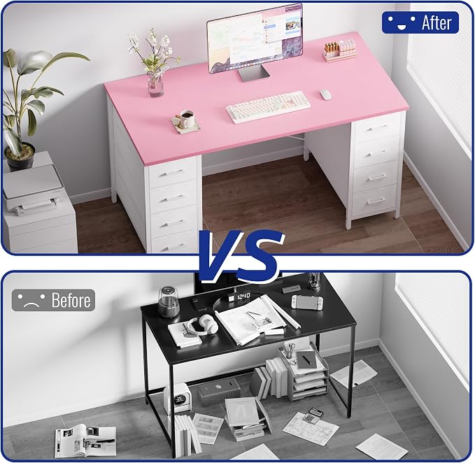 Pamray 47 Inch Computer Desk with 8 Fabric Drawers for Home Office Work | Ample Storage, Space-Saving, Suitable for Home Office Bedrooms Dorm Living Rooms for Study, Writing, Work - Image 6