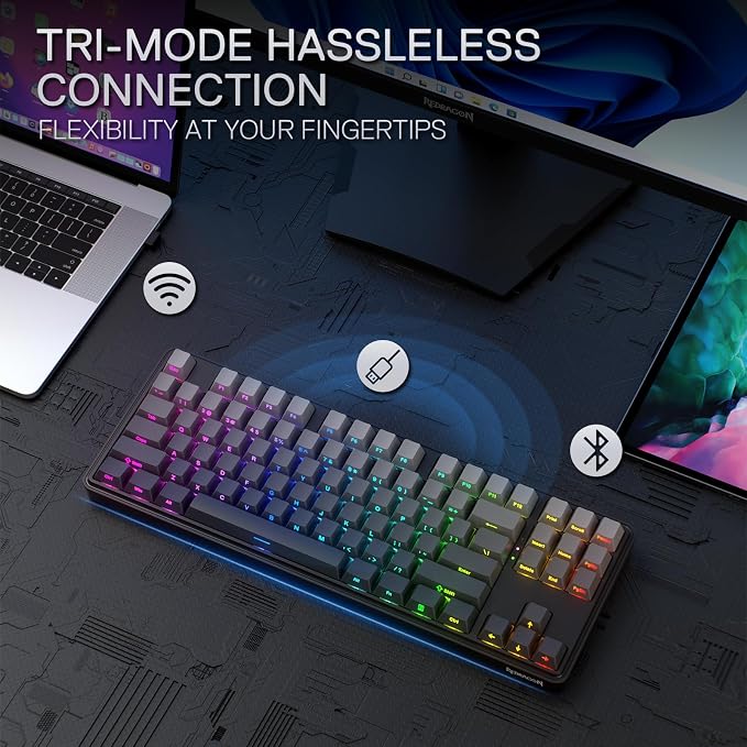 Redragon K707 PRO GB 80% Gasket RGB Gaming Keyboard, 3-Modes Wireless TKL Mechanical Keyboard w/Hot-Swap South-Facing LEDs Socket, PBT Gradient Keycaps & 5-Layer Noise Dampening, Custom Linear Switch - Image 7