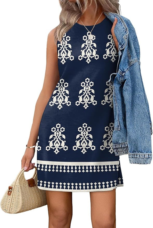 WIHOLL Casual Dresses for Women Crewneck Sleeveless Tank Dress Summer Spring Boho Vacation Clothes by WIHOLL