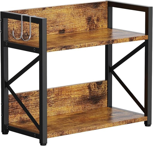 RUILALIFE 2 Tier Kitchen Counter Shelf Organizer, Coffee Bar Station Organizer for Countertop，Space Saving Spice Rack, Desk Shelf Riser, Coffee Bar Accessories(Rustic Brown, Medium) by RUILALIFE