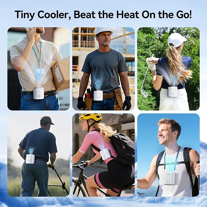 KIMMOO Smart Portable Rechargeable Fan with Ice Cooler, 100-Speed, 20000RPM Turbo Cooling Personal Waist Fan, 4000mAh Wearable Neck & Belt Clip Fan for Work Camping Outdoor Hiking, White - Image 9