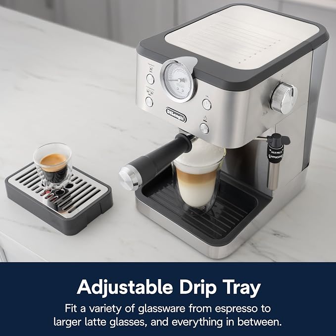 De'Longhi Classic Signature Espresso Machine, Adjustable Milk Frother | #1 Worldwide Espresso Machine Maker, Rapid Heat-Up, Preset Single & Double Espresso, Frother, Pressure Gauge, Compact Design - Image 8