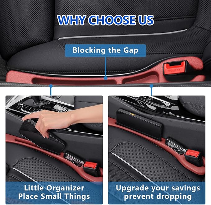 Car Seat Gap Filler Organizer 2Pcs,Car Accessories with Safety Hammer,2 in 1 No Drop Seat Guard with Storage Slot for Phone,Keys,Universal Interior Gap Filler for Cars SUV Truck,Red - Image 4