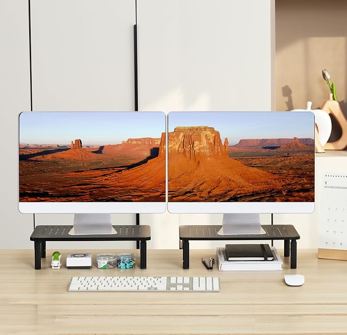Monitor Stand for Desk Monitor Riser, Adjustable Laptop Riser, Desk Organizer Desktop Printer Laptop Storage Shelf, Mesh Metal Computer Item Stand (2 Pieces)(14.5" Lx9.3 W/Piece) - Image 6