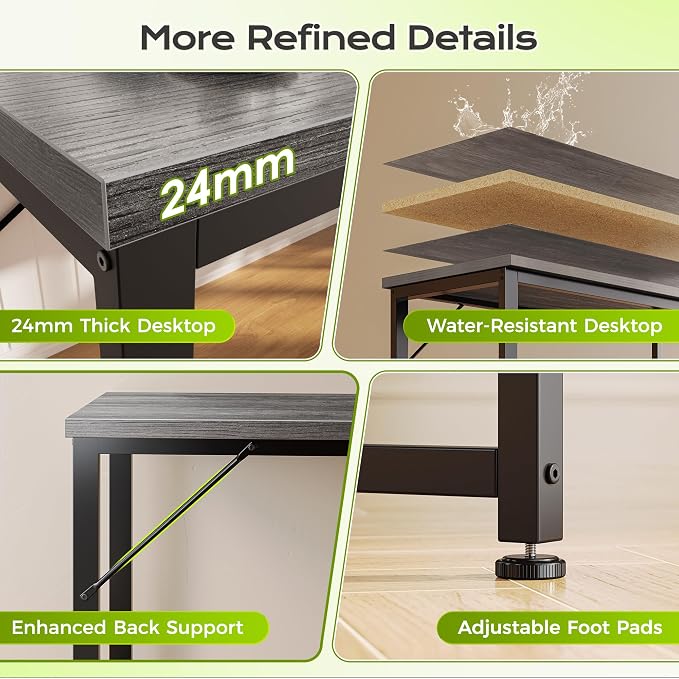 PRAISUN 53" L Shaped Computer Desk, Power Outlets, Monitor Stand, Grey | USB-C Ports, Reversible Charging Station, Spacious Desktop & Legroom, 0.94 Inch Thick Desktop, for Gaming, Study & Work - Image 8