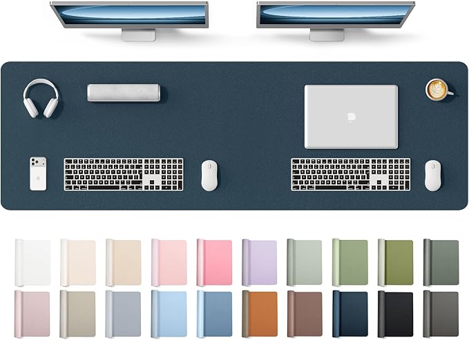 YSAGi Leather Desk Protector, Office Mat, Large Mouse Mat, Non-Slip PU Leather Blotter, Laptop Desk Mat, Waterproof Writing Pad for Office and Home(Dark Blue, 63" x 17.2") by YSAGi