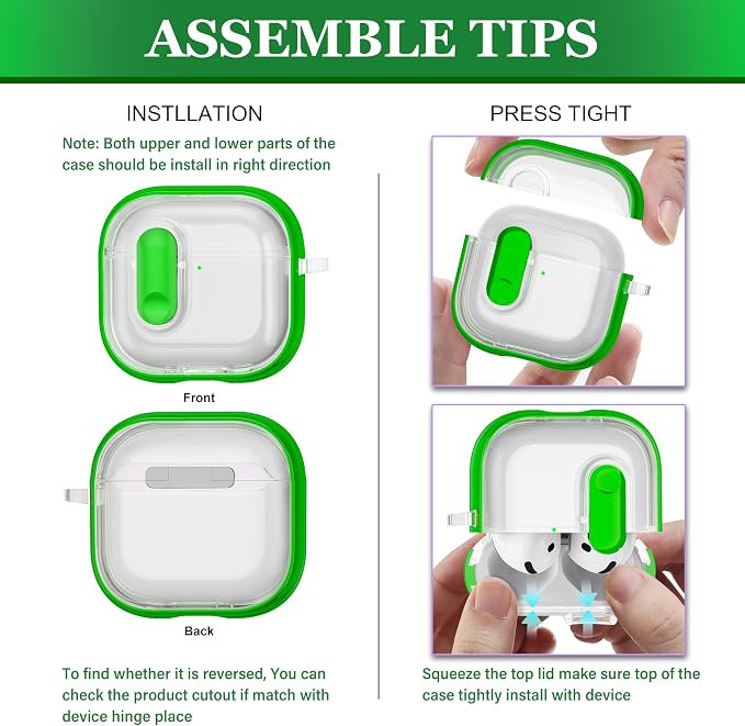 for AirPods 4th Generation Case 2024 with Bright Plated Bezel and Switches, Military-Grade Shockproof Transparent Anti-Yellowing for AirPods 4 Cover, Green - Image 5