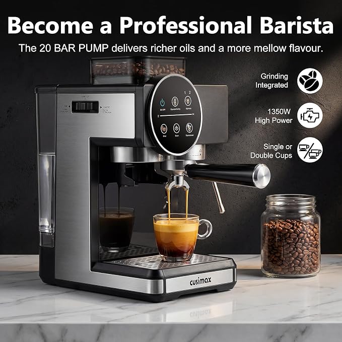 Espresso Machine with Grinder, 20 Bar Professional Expresso Coffee Machines with Milk Frother Steam Wand, Espresso Maker with 60oz Removable Water Tank, Cappuccino & Latte Machine for Home (Dark-Pro) - Image 2