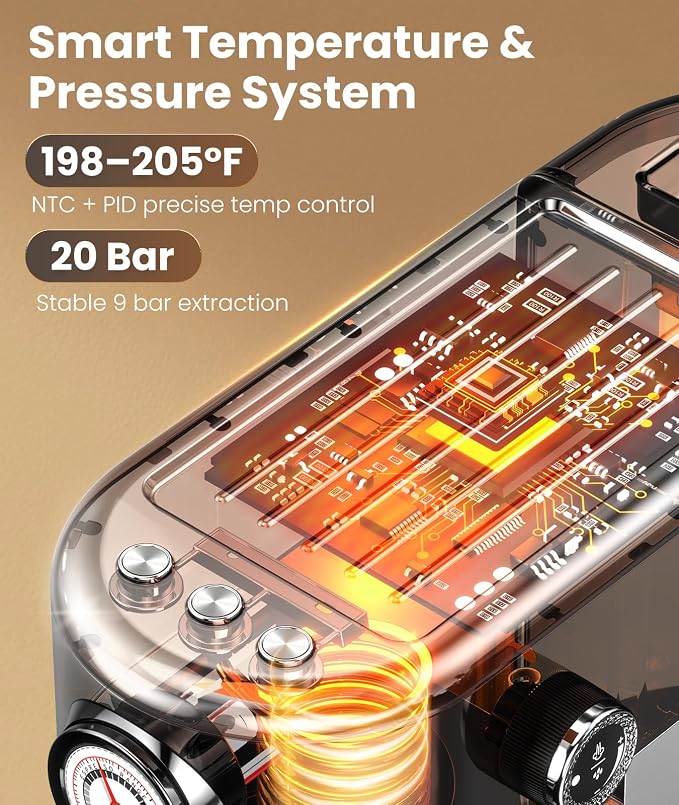 atatix Espresso Machine with Milk Frother, 20 Bar Pressure Espresso Maker | with 44OZ Removable Tank, Compact Stainless Steel Coffee Machine for Home, Office, Latte, Cappuccino, Macchiato, Silver - Image 8