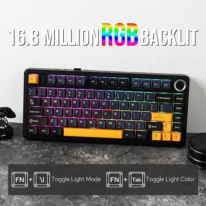 EPOMAKER x Aula F75 Gasket Mechanical Keyboard, 75% Wireless Hot Swappable Gaming Keyboard with Five-Layer Padding&Knob, BT/2.4GHz/USB-C, RGB (Black, Ice Vein Switch) - Image 5
