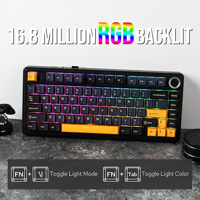 EPOMAKER x Aula F75 Gasket Mechanical Keyboard, 75% Wireless Hot Swappable Gaming Keyboard with Five-Layer Padding&Knob, BT/2.4GHz/USB-C, RGB (Black, LEOBOG Reaper Switch) - Image 5