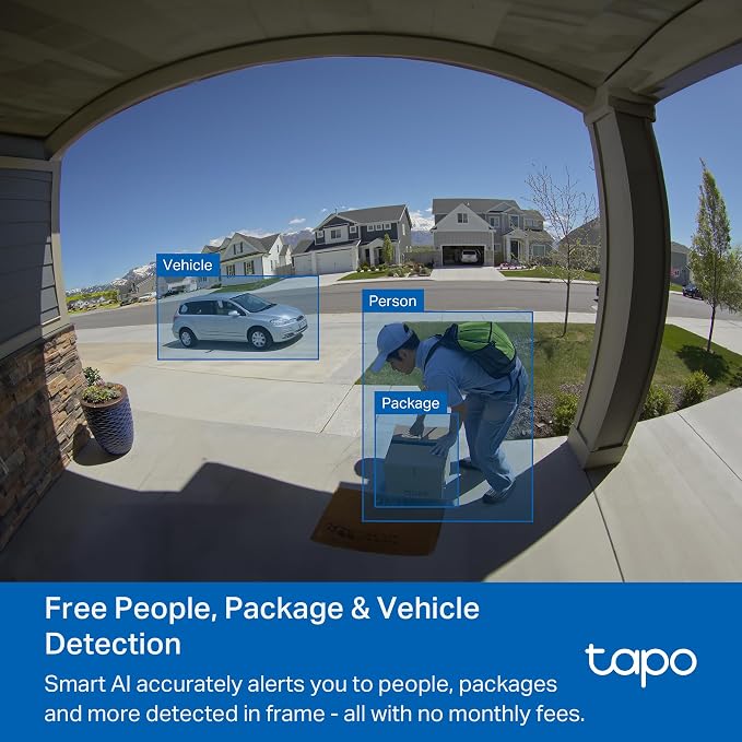 Tapo 2K+ Wired or Battery Powered Smart Video Doorbell with Chime - 180° Field of View, Person/Vehicle/Package Detection, Ring Call, 2-Way Audio, Subscription-Free Local Storage or Optional Cloud,D225 - Image 7