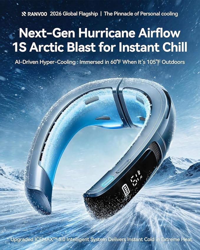 RANVOO AICE LITE MAX 2026 Real AC Cold Blast [No.1 Coolest & Most Durable] AI Neck Air Conditioner, Best Immersive Neck Cooler, 6000 mAh Rechargeable Neck Fan Blow Cold Air, Summer Gifts for Mom Blue - Image 2