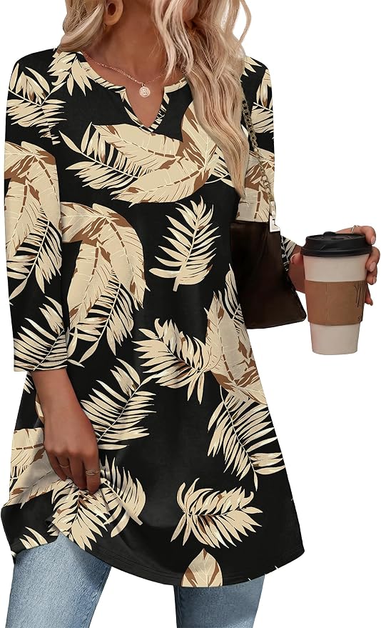 OFEEFAN Summer Boho Tops For Women 3/4 Length Sleeve Womens Tops Vacation Outfits - Image 2