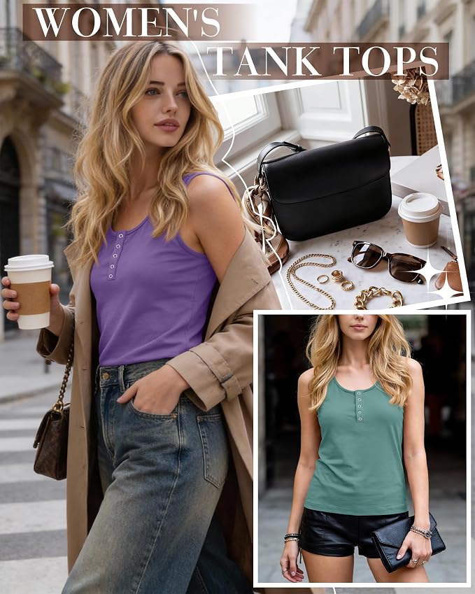 Ficerd 3 Pack Women's Henley Tank Tops Sleeveless Button Down Summer Shirts 2026 Casual Trendy Loose U Neck Tee Blouses - Image 3