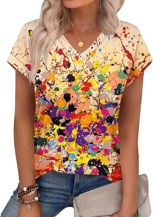 Rapbin Womens Summer Tops Women Blouses Dressy Casual V Neck T Shirts Short Sleeve Spring Tops for Women - Image 4