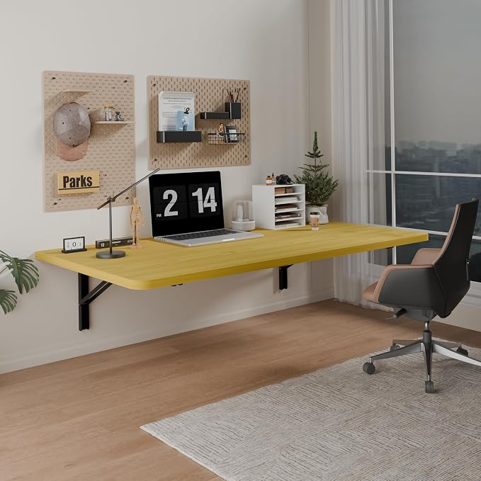 IAE 36x22in Floating Fold Desk,Wall-Mounted Folding Computer Table,Natural | Study Table with Shelf Brackets,Foldable Down Shelf with Engineered Wood,Fold Computer Desk for Small Apartment,Holds 504 lb - Image 5