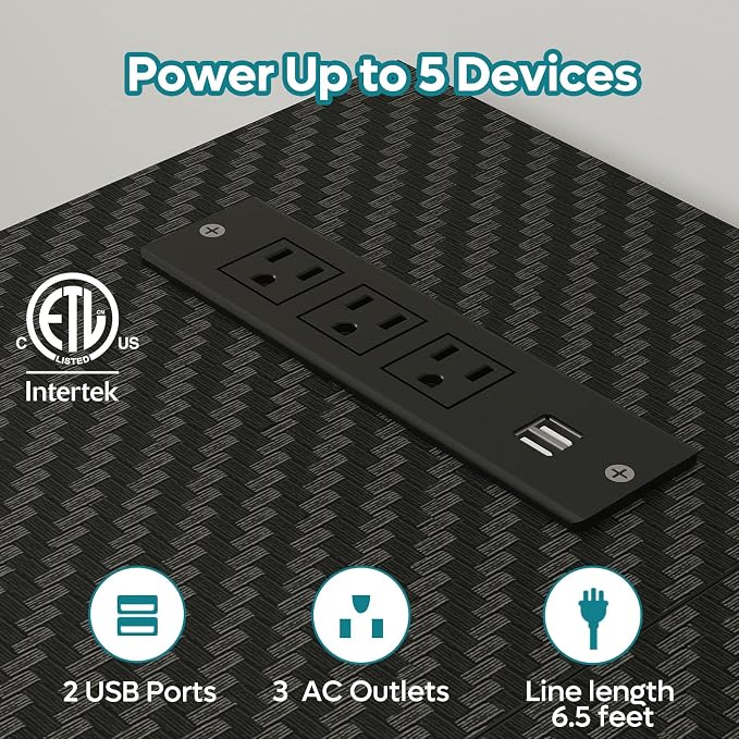 Bestier 58-Inch L-Shaped Gaming Desk with Charging & LED, Black | Charging 3AC+2USB, RGB LED Strip, Reversible Shelves, Monitor Stand, Headphone Hook, Metal Mesh Shelf, 58 in - Image 5