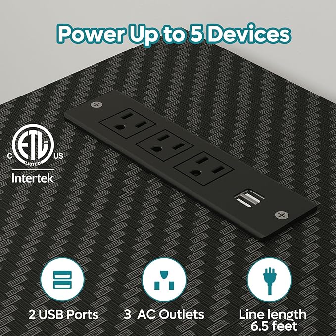 Bestier 52-Inch L-Shaped Gaming Desk with Charging & LED, Black | Charging 3AC+2USB, RGB LED 20 Colors/22 Modes, Reversible Shelves, Carbon Fiber Texture, Headphone Hook, 52 in - Image 7