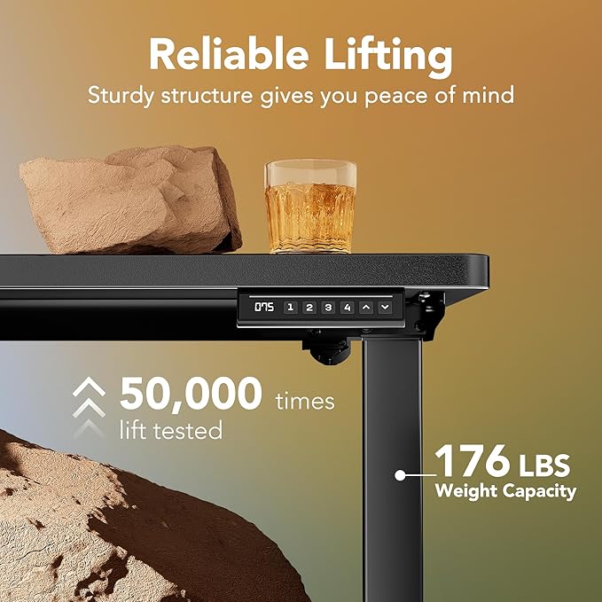 HUANUO Electric Standing Desk, 48" x 24" Height Adjustable Desk, 4 Memory Height Settings, Sit to Stand Up Desk for Home Office, with Headphone Hook, Cable Manager, Walnut - Image 5