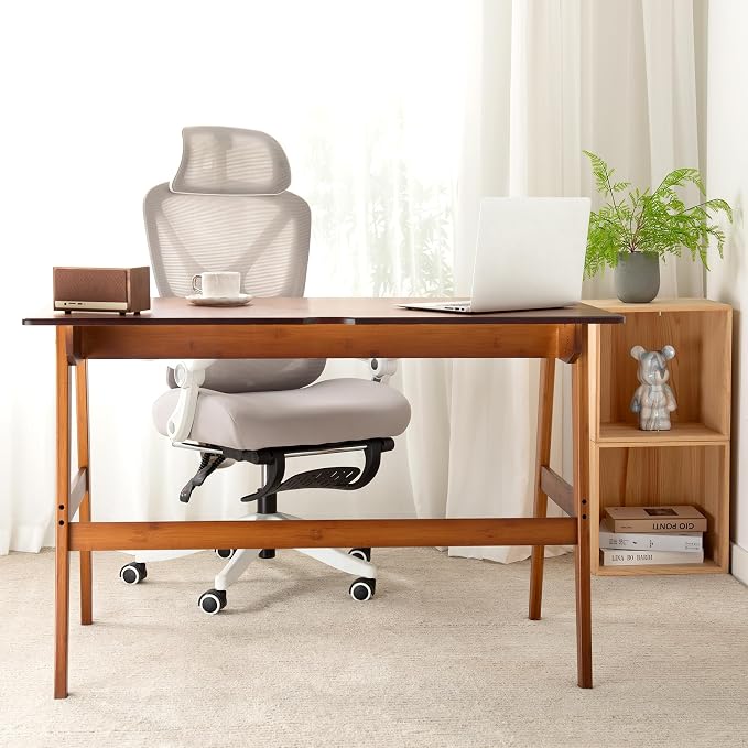 Nnewvante 46" Bamboo Writing Desk with Drawers for Home Office, Brown | Work Study Laptop Table, Computer Desk with Storage for Bedroom, Modern Simple Style - Image 6