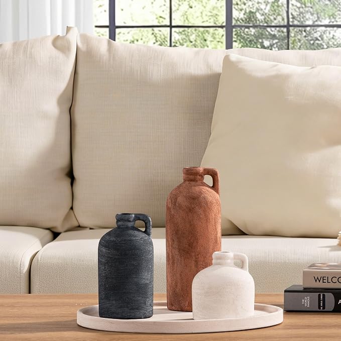 Ceramic Vase Home Table Decor - Flower Vase Set of 3 Living Room Kitchen Decorations Farmhouse Modern Rustic Vases Decorative Centerpiece for Shelf Bedroom Office Bathroom Dining Coffee Desk - Image 3