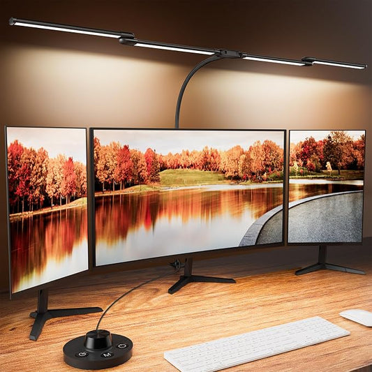 Desk Lamp Clamp Light 24W, Ultra Wide 4 Head Bars, 5 Color Modes Dimming, Multi-Screen Setup for Office, Architect, Black, Aluminum, Adapter Included by BINNIWEN-LightYourLife