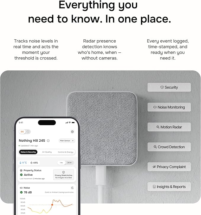 Layla Noise & Security Monitoring Device for Airbnb, Rental, Office & Home | Noise, Humidity & Occupancy Sensor, Intruder Detection, Guest Counting | Radar-Based Motion Detection | Privacy-Safe - Image 7