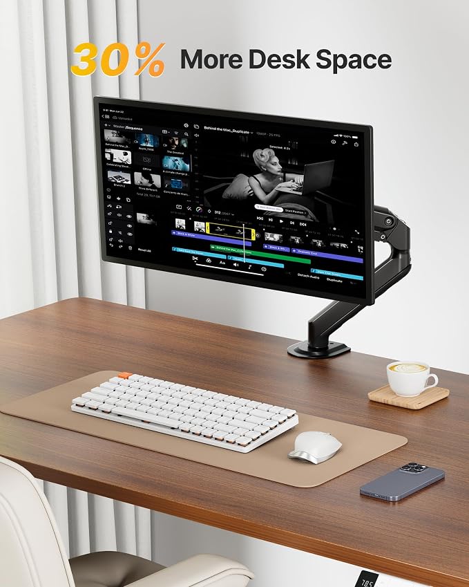 monTEK Single Monitor Arm Mount for 17-32 Inch Screens, Heavy Duty Steel Mechanical Spring Desk Monitor Stand, Full Motion Adjustable Monitor Arm with Clamp & Grommet, VESA 75/100, Holds up to 20lbs - Image 5