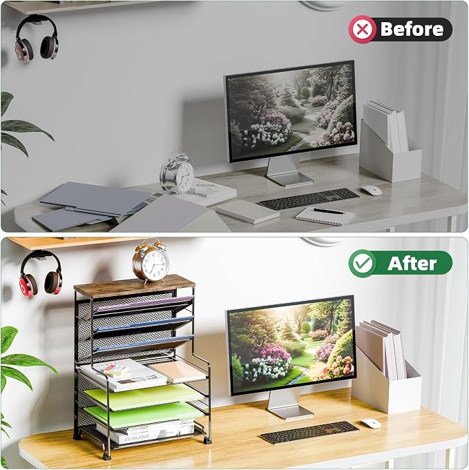 Simple Trending 8-Tier Desk File Organizer for Office, Home or School, Black - Image 6