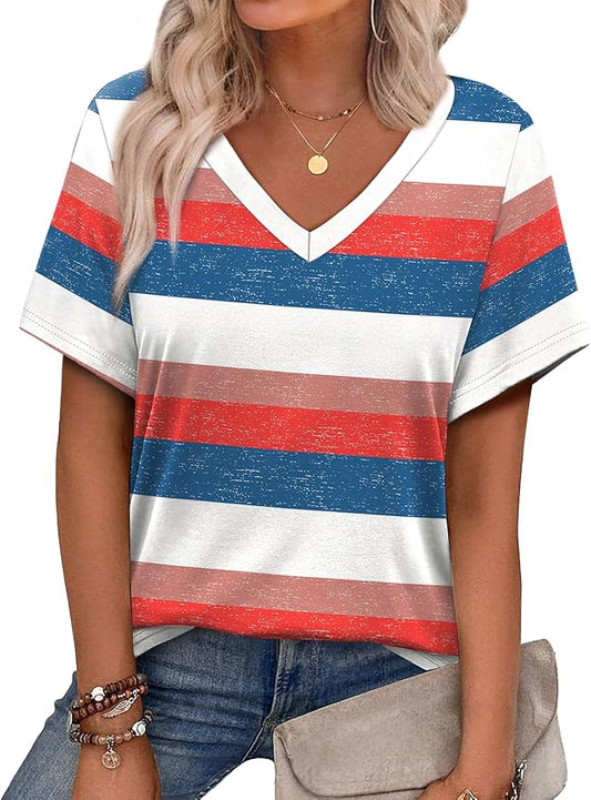 Alaroo Womens Summer Tops 2026 V Neck Short Sleeve Shirts Trendy Dressy Casual Vacation Outfits Printed by Alaroo